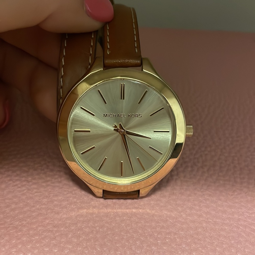 Slim double wrap Michael Kors runway gold watch